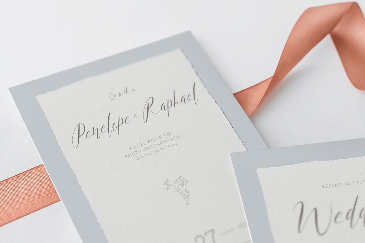 低调简约撕纸风格婚礼婚宴邀请设计素材 Wedding Invitation Suite插图(10)