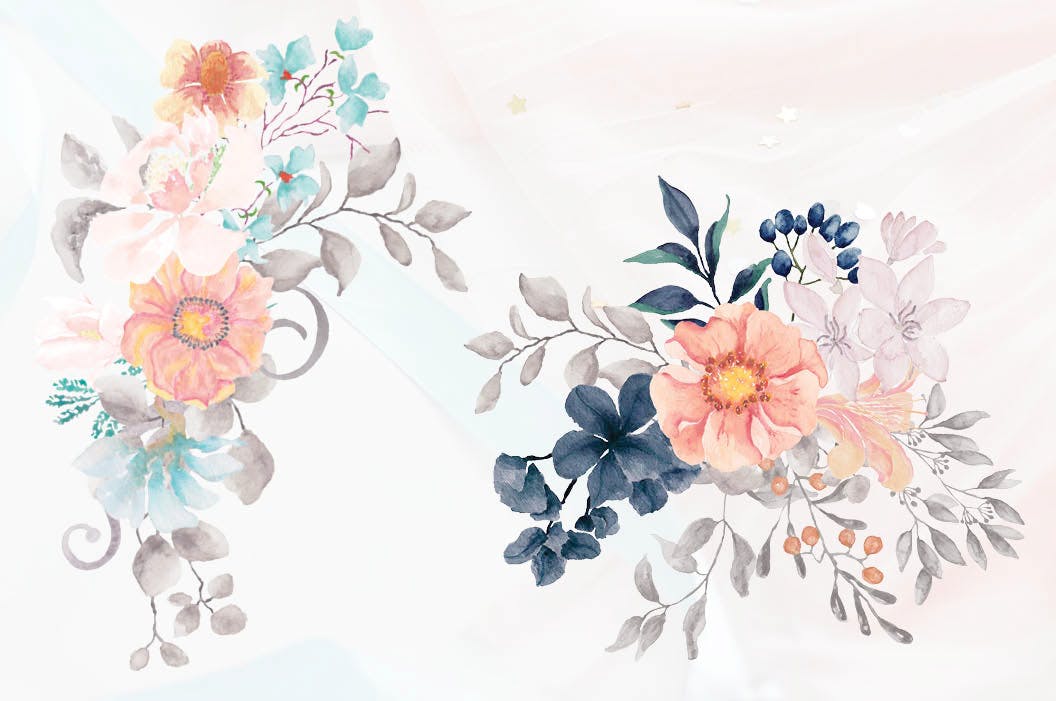 8款水彩花卉手绘剪贴画PNG图片素材 Set of 8 Watercolor Clip Art Sprays IV插图(1)