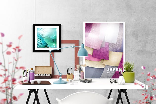 办公场景油画艺术品照片框架样机 Frame Creator Mockups插图(3)