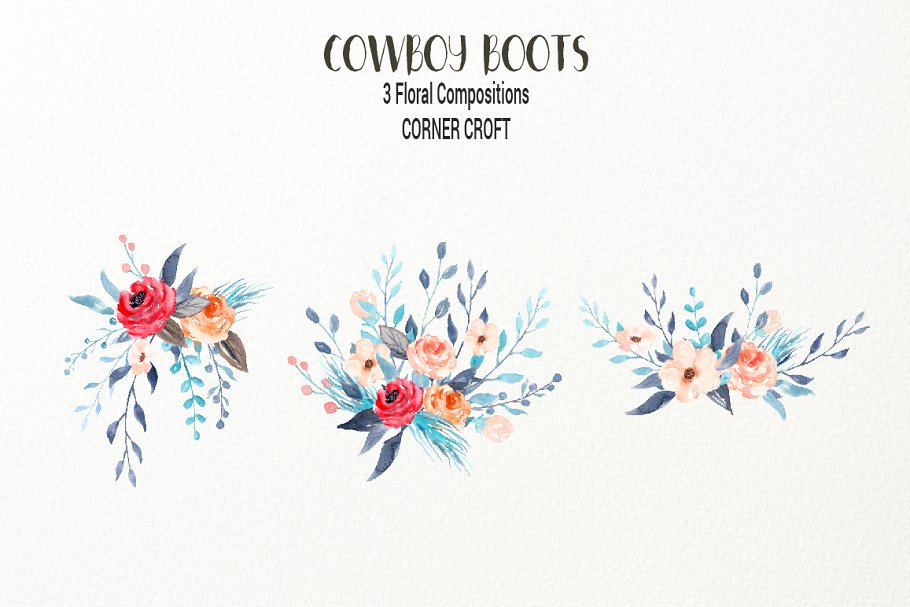 经典水彩牛仔靴剪贴画 Watercolor Cowboy Boots Illustration插图(4)