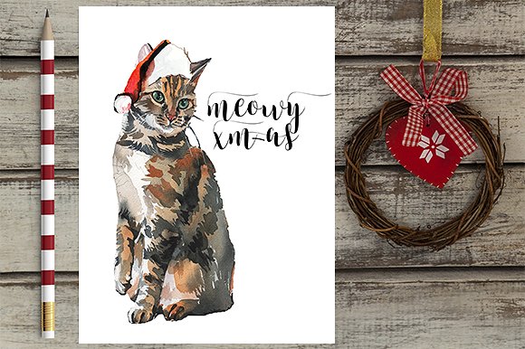 手绘水彩猫咪素材剪贴画合集 Watercolor Cat Illustration Clipart插图(4)