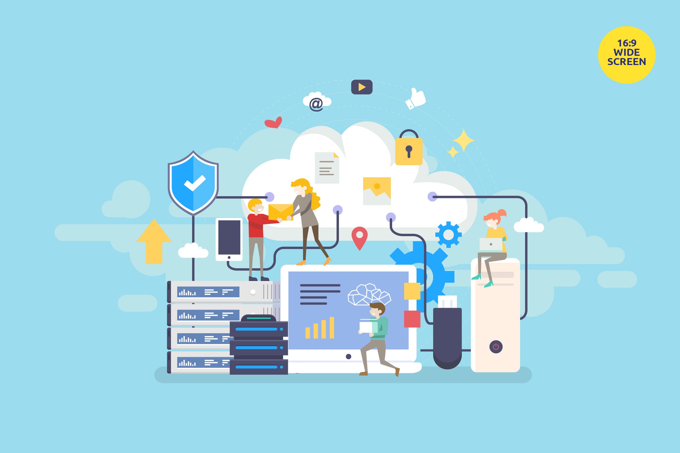 云计算主题矢量概念插画 Cloud Computing Vector Concept Illustration插图