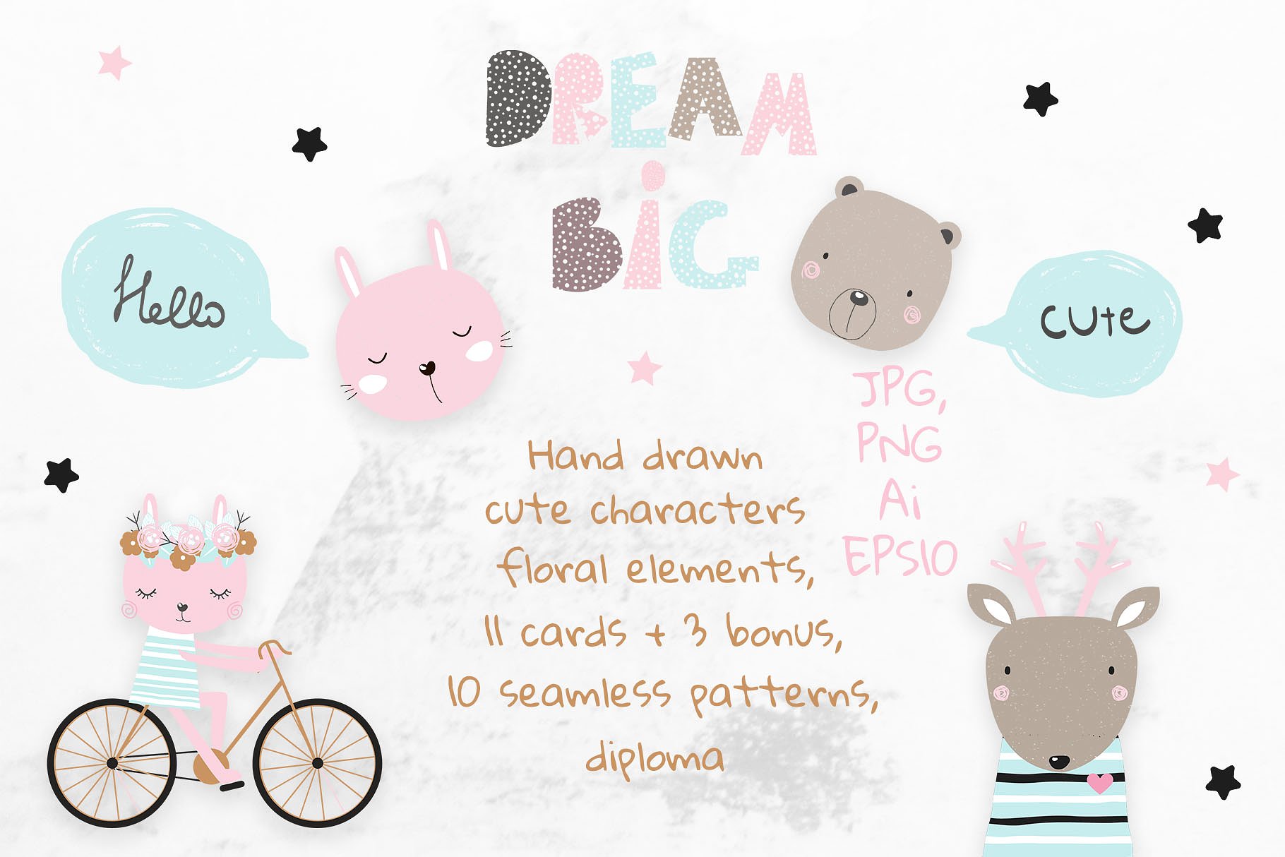 可爱柔和的手绘卡通动物矢量素材合辑下载[ai,eps,png,jpg]插图