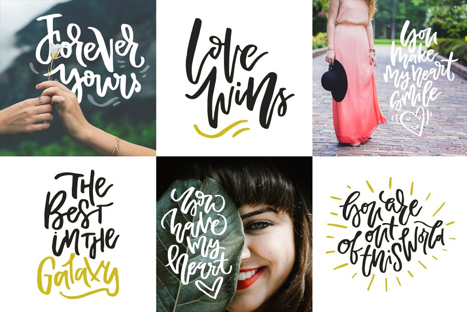 110个手写风格情人节浪漫祝福语插画 Valentine’s Day Lettering Pack插图(2)