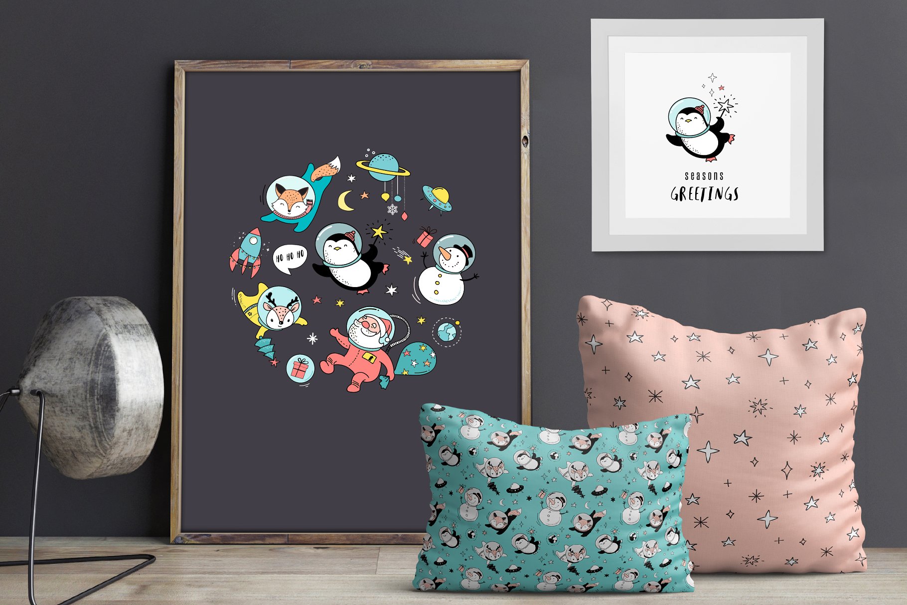 外太空宇宙圣诞节手绘插画素材 Cosmic Christmas in outer space插图(6)