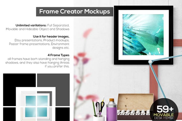 办公场景油画艺术品照片框架样机 Frame Creator Mockups插图(2)