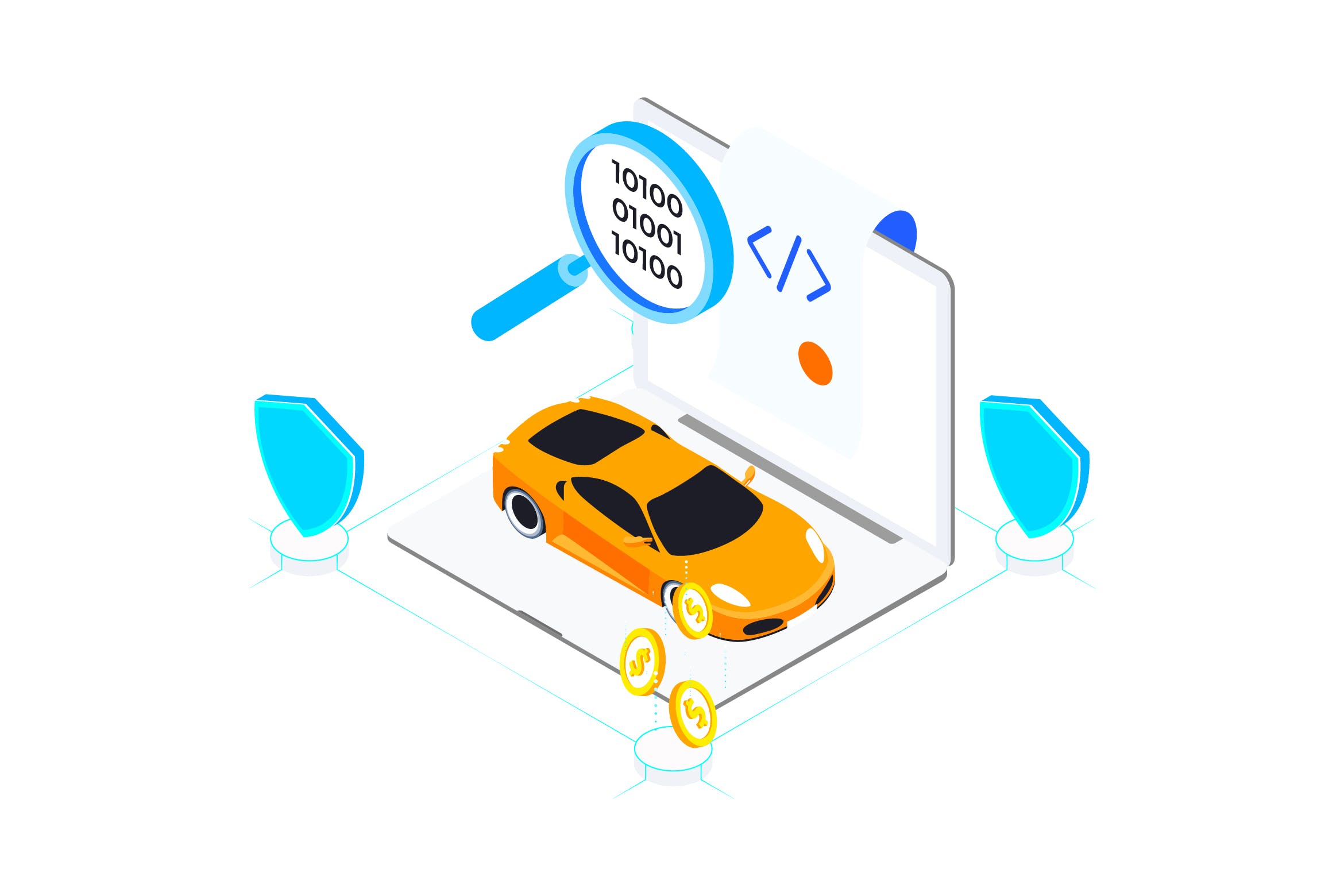 区块链技术智能合约概念插画素材v4 Smart Contract on Blockchain Isometric 4 – TU插图