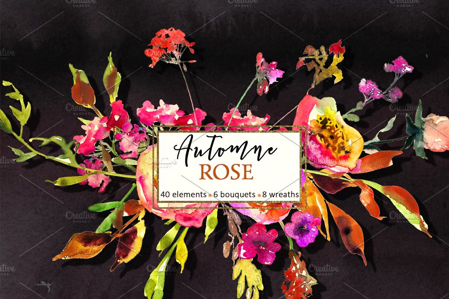 粉色红色花卉水彩剪贴画 Pink Watercolor Florals Clipart插图(3)