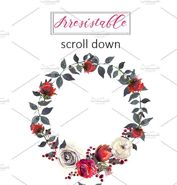 红色玫瑰花水彩剪贴画 Red Roses Watercolor Clipart Set插图(2)