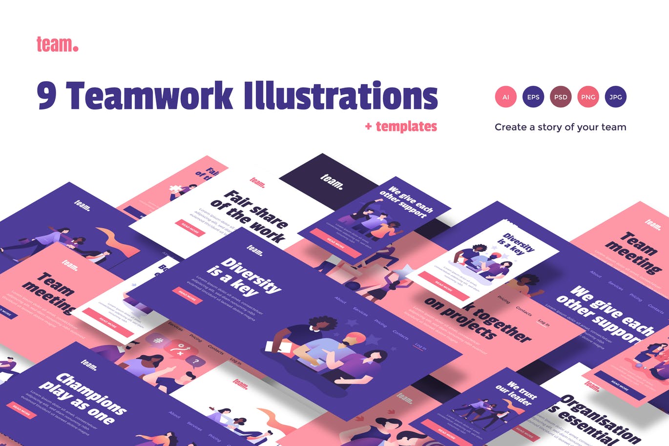 9款团队合作主题矢量素材库精选概念插画素材集 9 Teamwork Spot Concepts Set插图