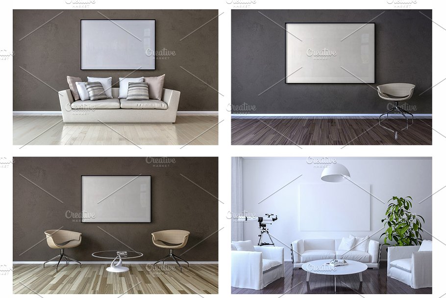 室内超大尺寸油画画框样机模板 10 x Interior Backgrounds 02插图(5)