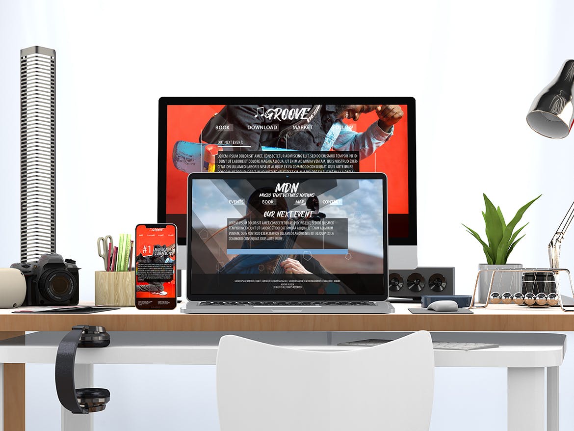 创意办公桌面响应式设计效果图预览素材库精选样机 Responsive Website PSD Mock-up Desk插图(2)