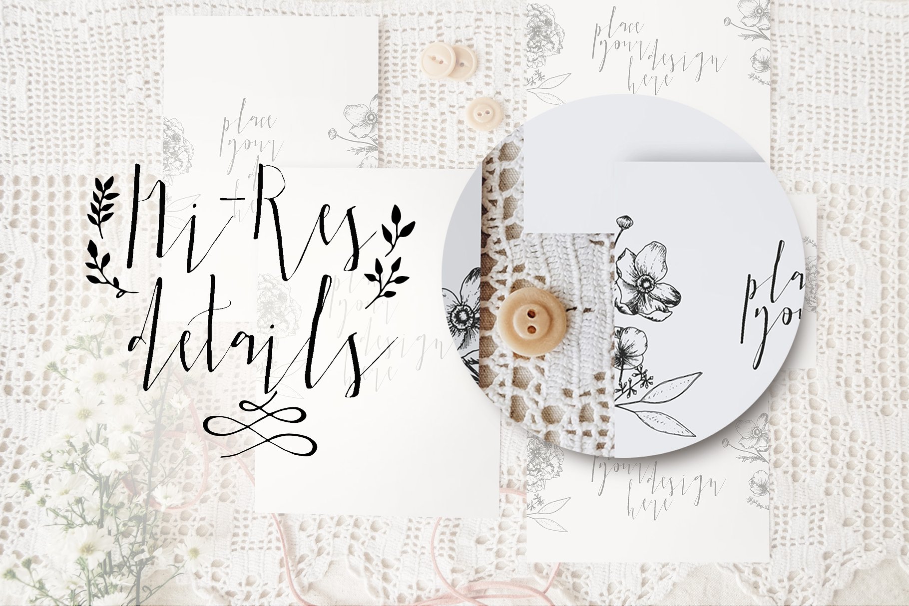 特色文艺范邀请卡样机 Sweet & Rustic Invitation Mockup插图(1)