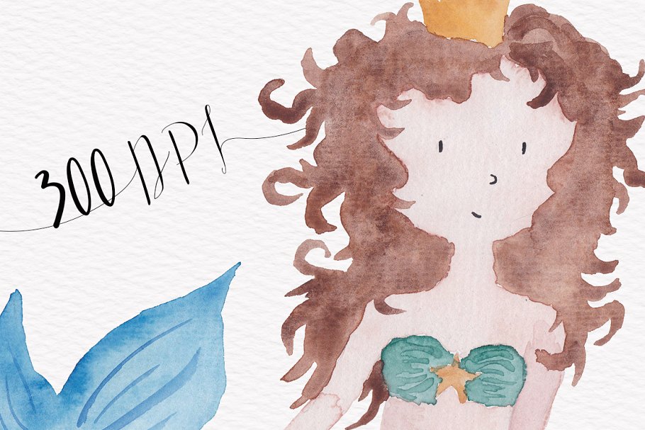 美人鱼水彩手绘剪贴画 Mermaids Watercolor Hand-painted插图(3)