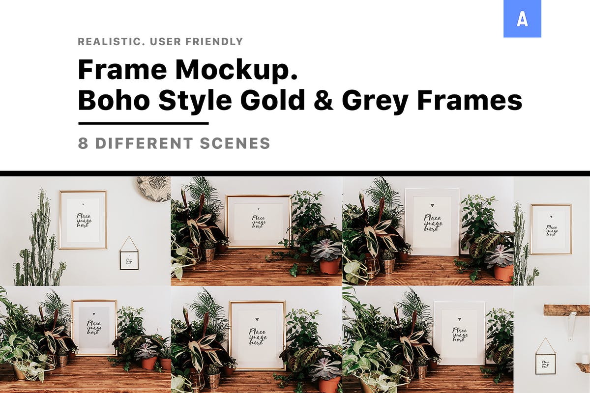 盆栽装饰画框样机模板 Frame Mockup Boho Style插图