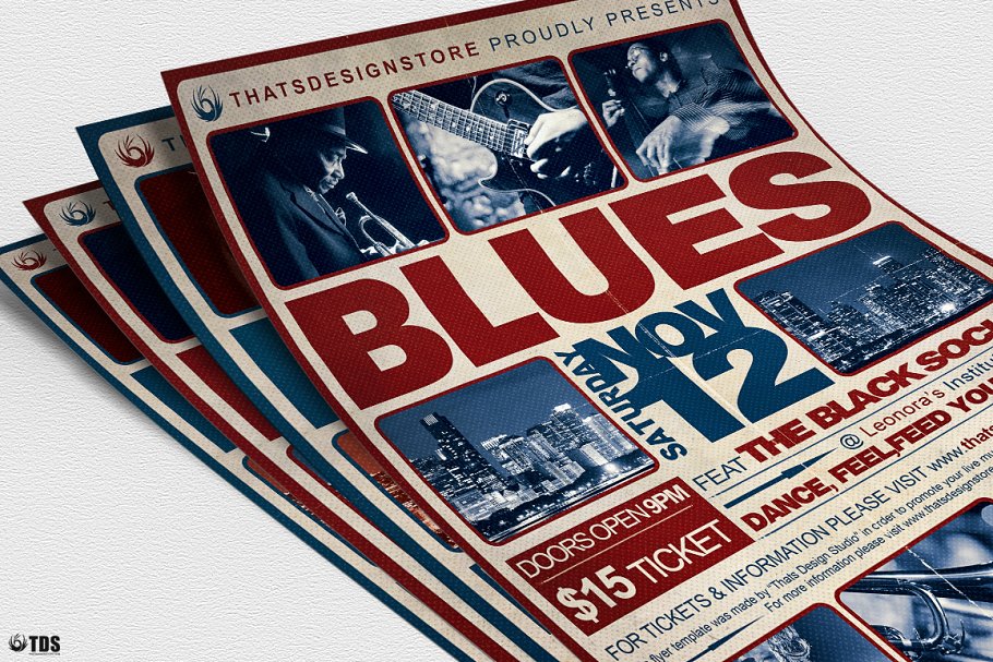 布鲁斯蓝调音乐节传单PSD模板 V2 Blues Festival Flyer PSD V2插图(4)