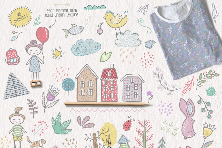 卡哇伊可爱风格手绘粉色系插画素材 Forest Walk Collection Pro插图(2)