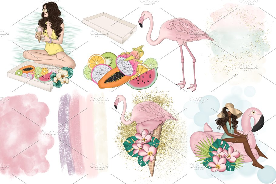 暑假快乐手绘设计素材套装 Happy Vacation Summer Design Kit插图(4)