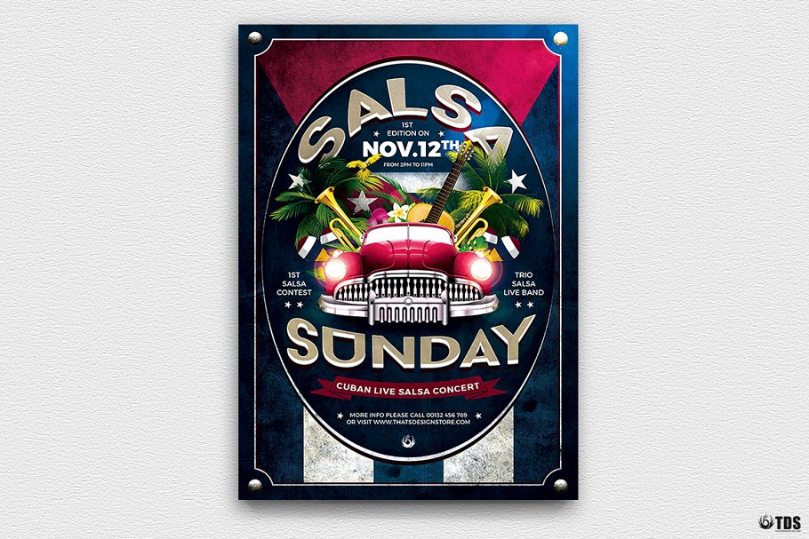 古巴萨尔萨舞曲现场活动海报传单模板v2 Cuban Live Salsa Flyer PSD V2插图(1)