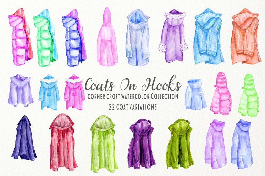 手绘水彩卫衣外套剪贴画合集 Coats and Hooks Print Creator插图(2)