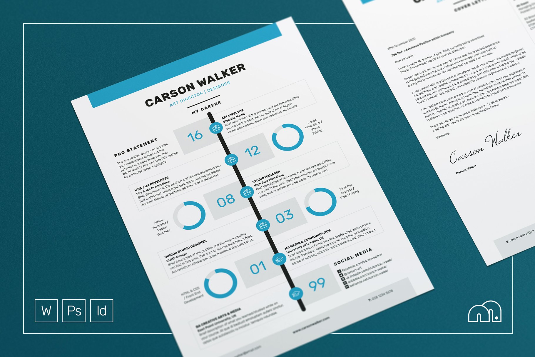 对称式排版电子简历模板 Carson – Resume/CV插图