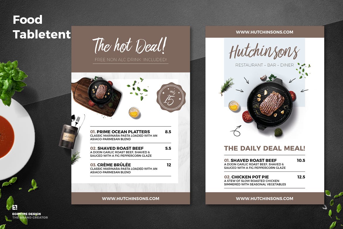 餐桌立式餐厅饭店菜单设计模板 Table Tent Food Menu插图(1)