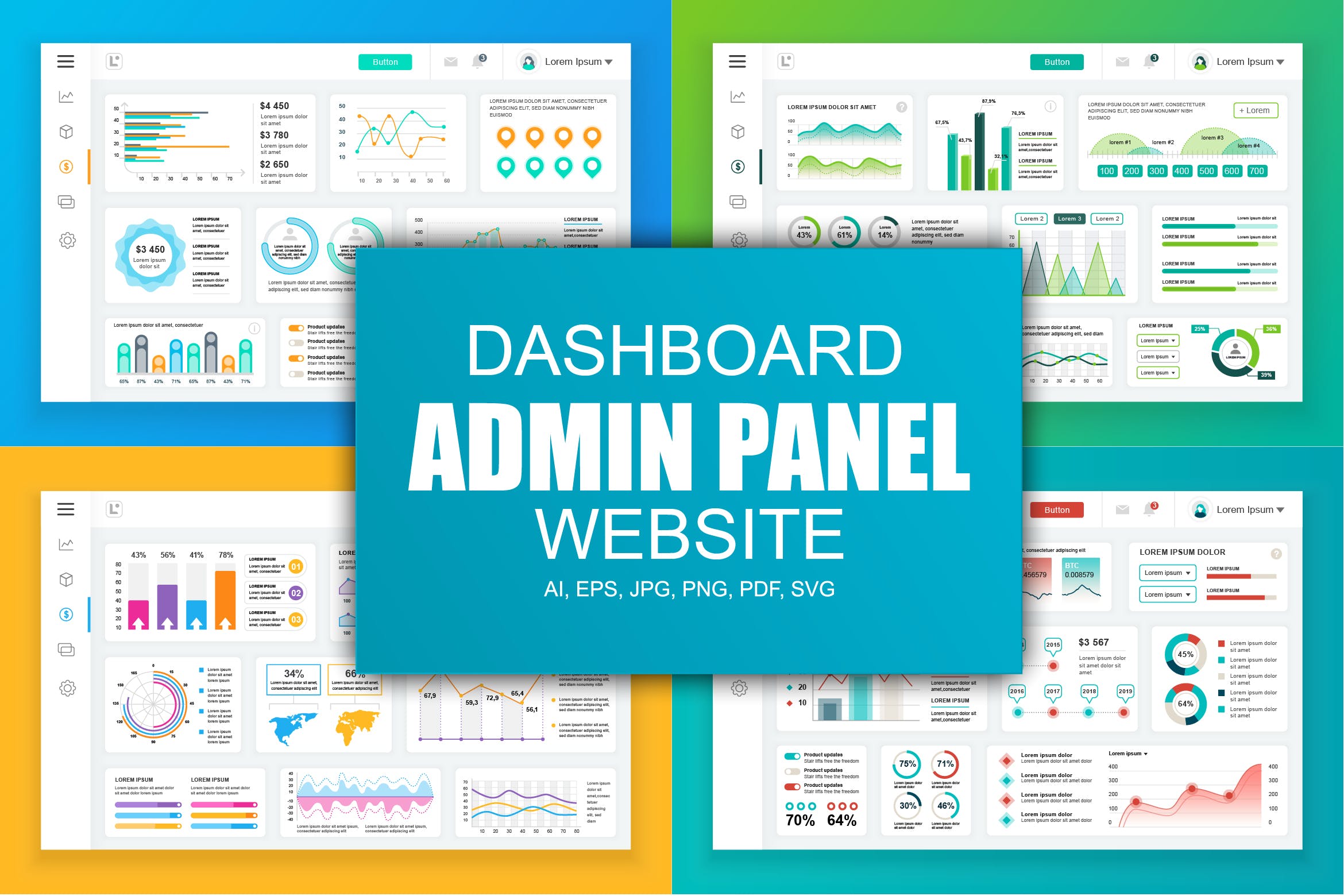 网站管理后台&数据统计系统界面UI设计素材库精选素材v2 Dashboard Admin Panel Template插图
