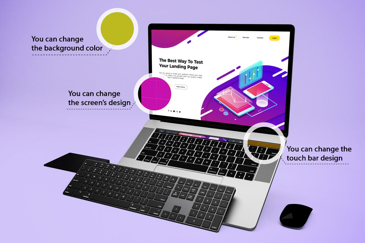 悬浮风格MacBook Pro笔记本电脑Web设计预览素材库精选样机v3 Macbook Pro Mockup V.3插图(2)