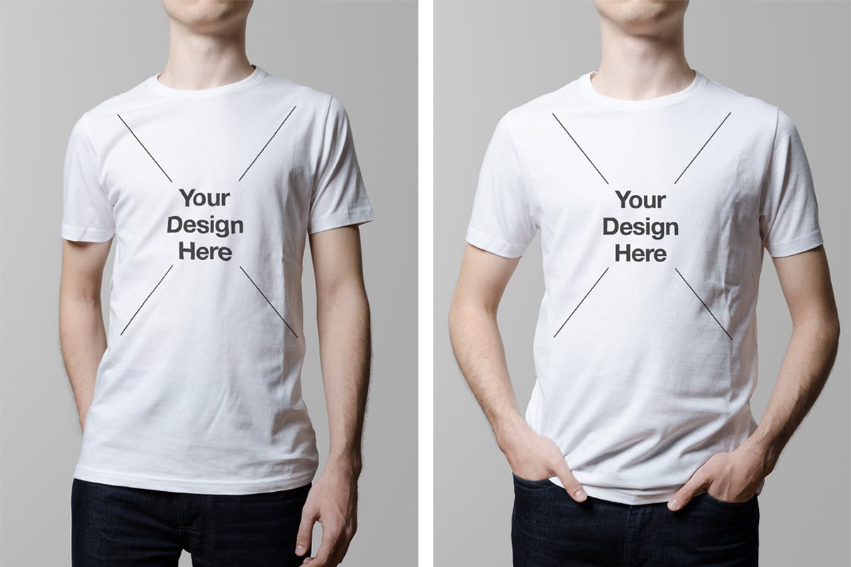 男模特圆领白色T恤服装样机 T-Shirt Mock-Up / Crew Neck Male Model Edition插图