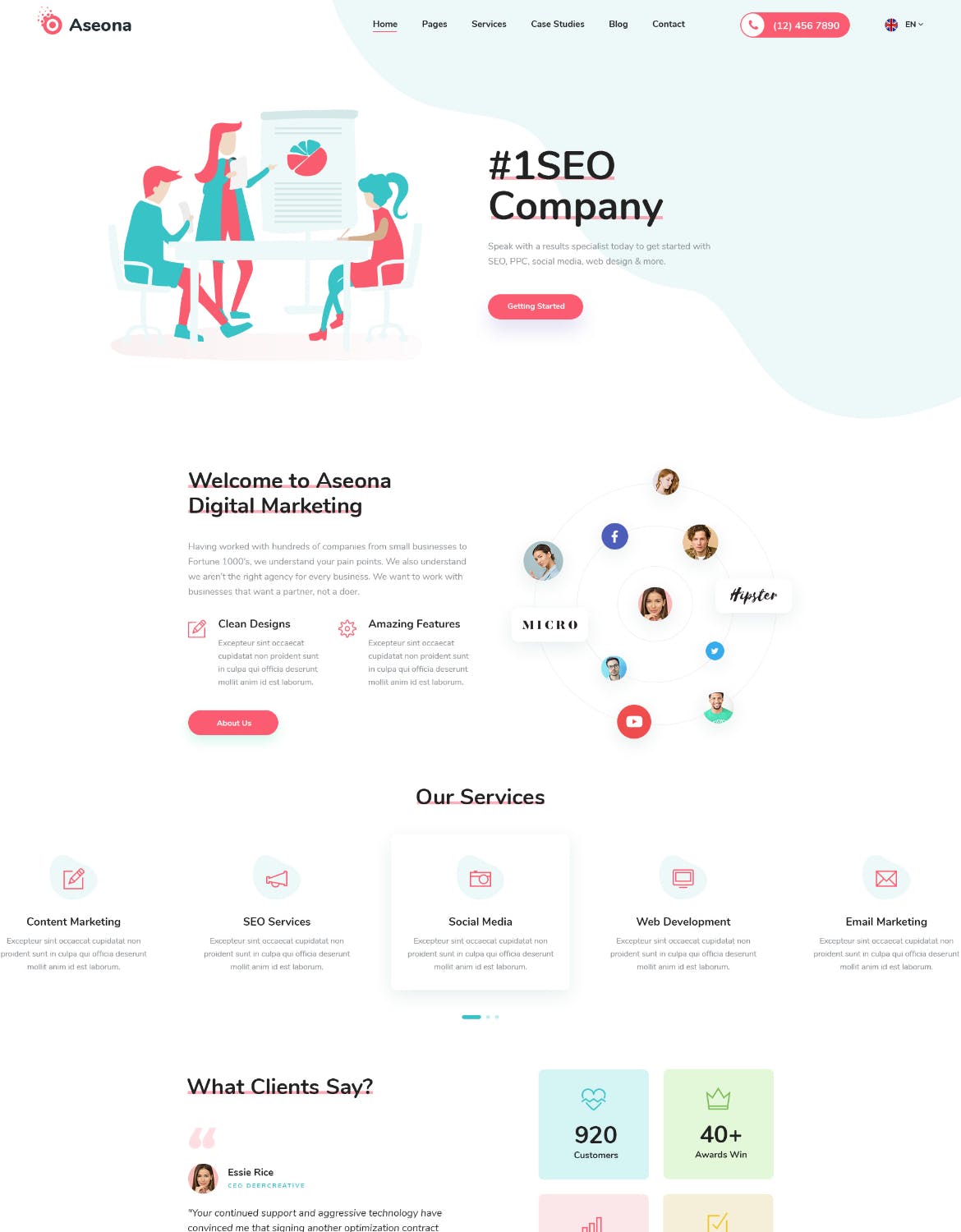 SEO数字营销服务企业官网设计PSD模板 Aseona | SEO Digital Marketing Template PSD插图(4)