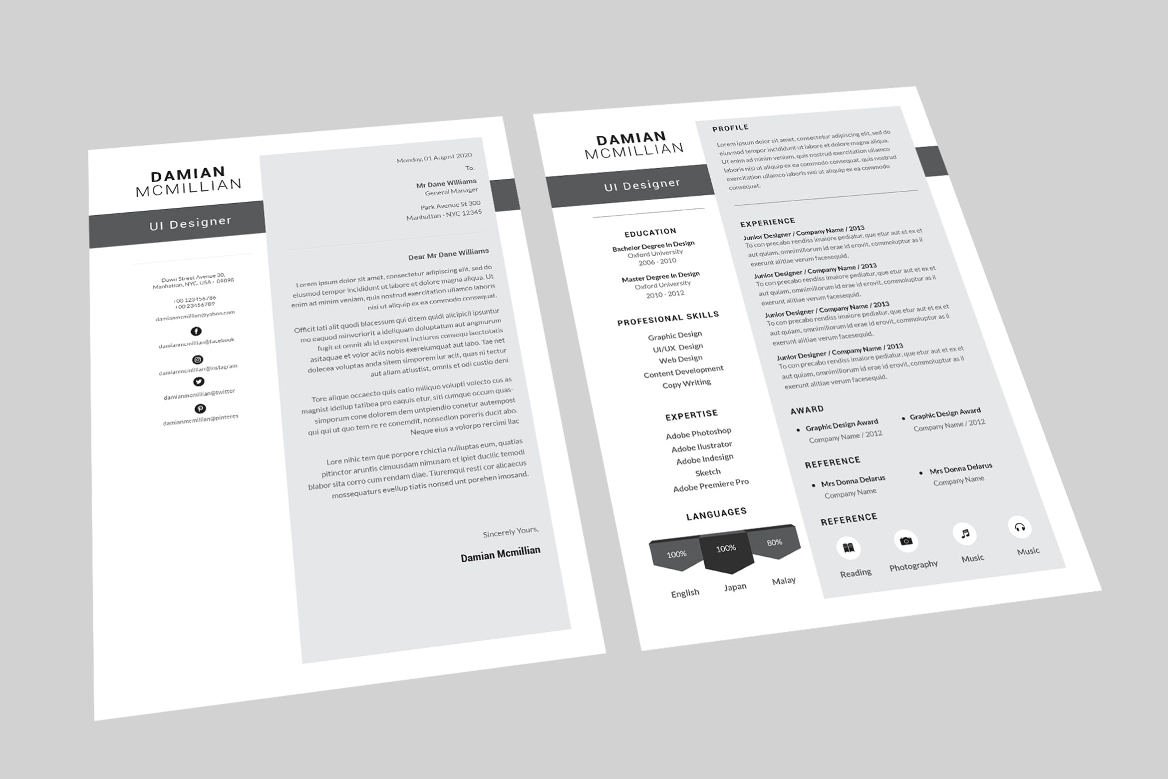 UI/UX交互设计师简历模板 Damian UI Resume Designer插图