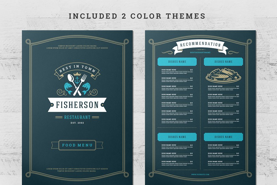 海鲜餐厅菜单模板&店招模板 Seafood Menu Template and Logo插图(4)