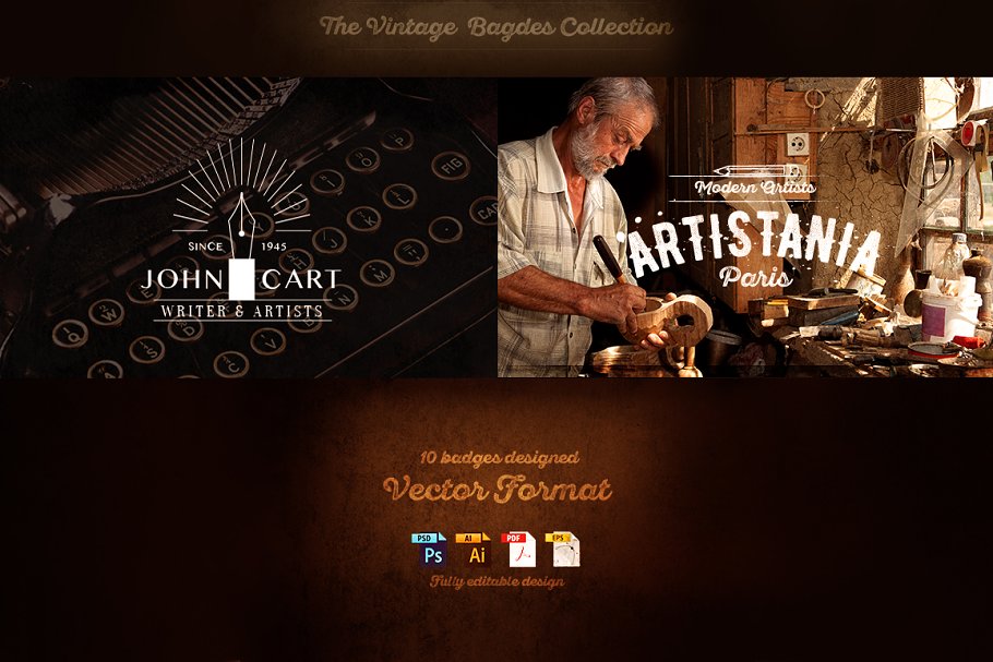 10款复古系列服装、广告或室内装饰徽章 10 Vintage Badges Collection插图(2)