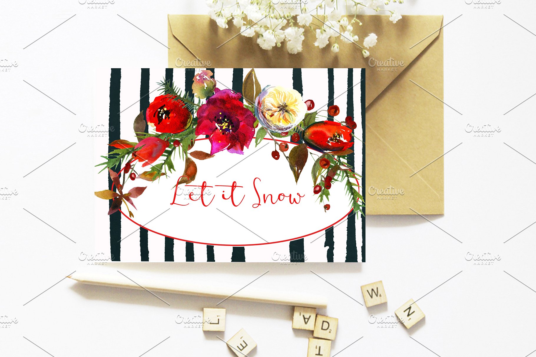 冬季红色水彩花卉剪贴画合集 Red Winter Flowers Clipart Set插图(26)