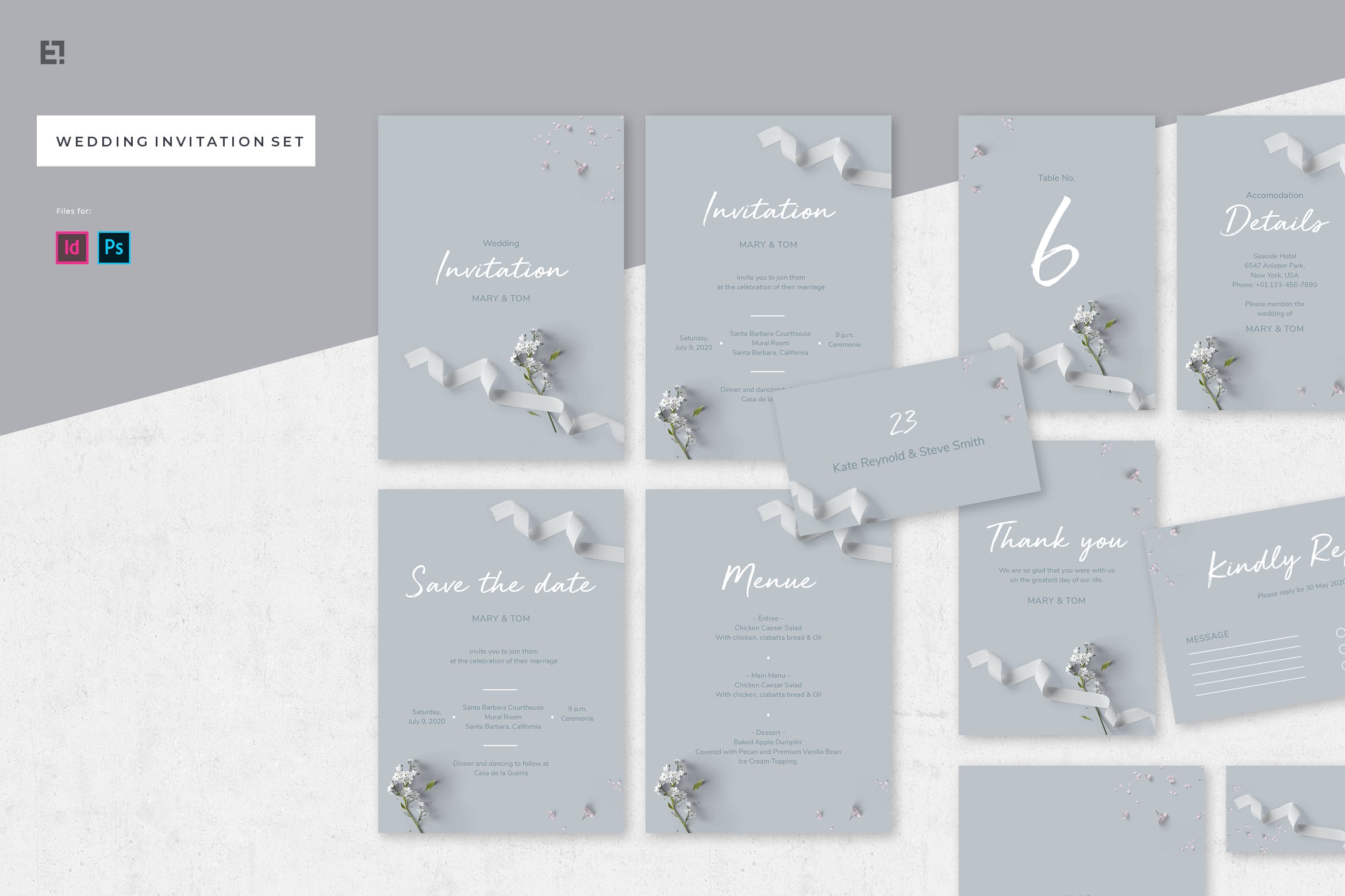 折纸艺术装饰风格婚礼邀请设计套件 Wedding Invitation Suite插图