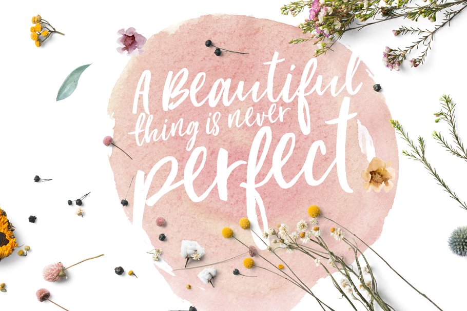 手写英文字体&手绘水彩花卉剪贴画 Loving Saskia Font & Graphics Bundle插图(1)