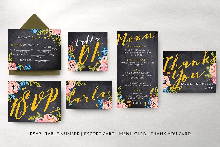 雅黑格调花卉婚礼设计套件 Black Floral Wedding Suite插图(7)