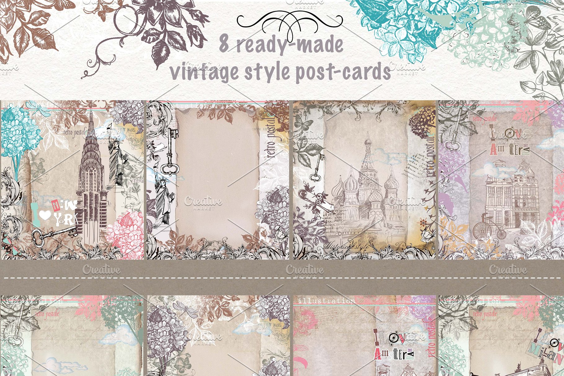 复古风水彩明信片插画 2 in 1!! Vintage style post-cards插图(3)