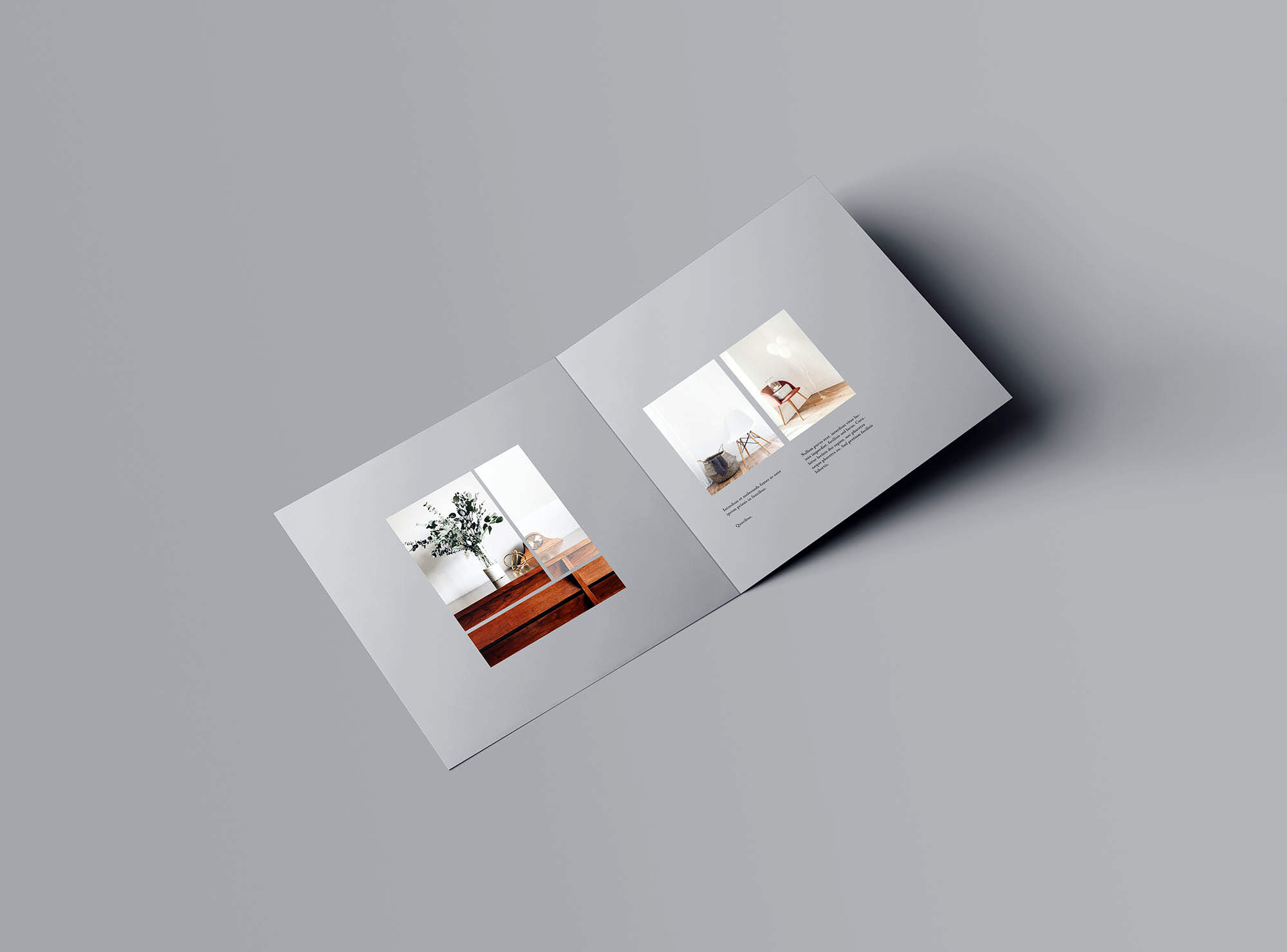 方形双折叠小册子封面&内页设计图样机素材库精选 Square Bifold Brochure Mockup插图(2)