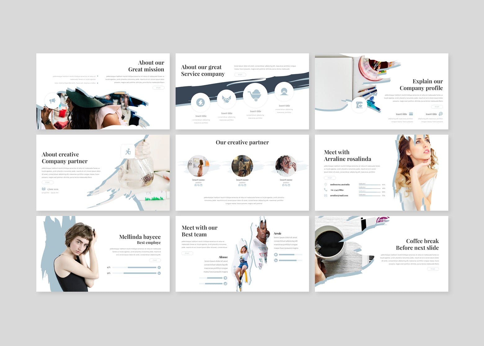 创意油画艺术机构PPT幻灯片模板 Hebrush – Powerpoint Template插图(2)