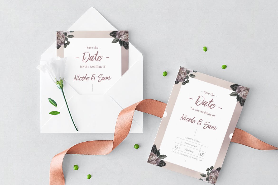 手绘花卉图案装饰风格婚礼邀请设计素材包 Floral Wedding Invitation Suite插图(9)