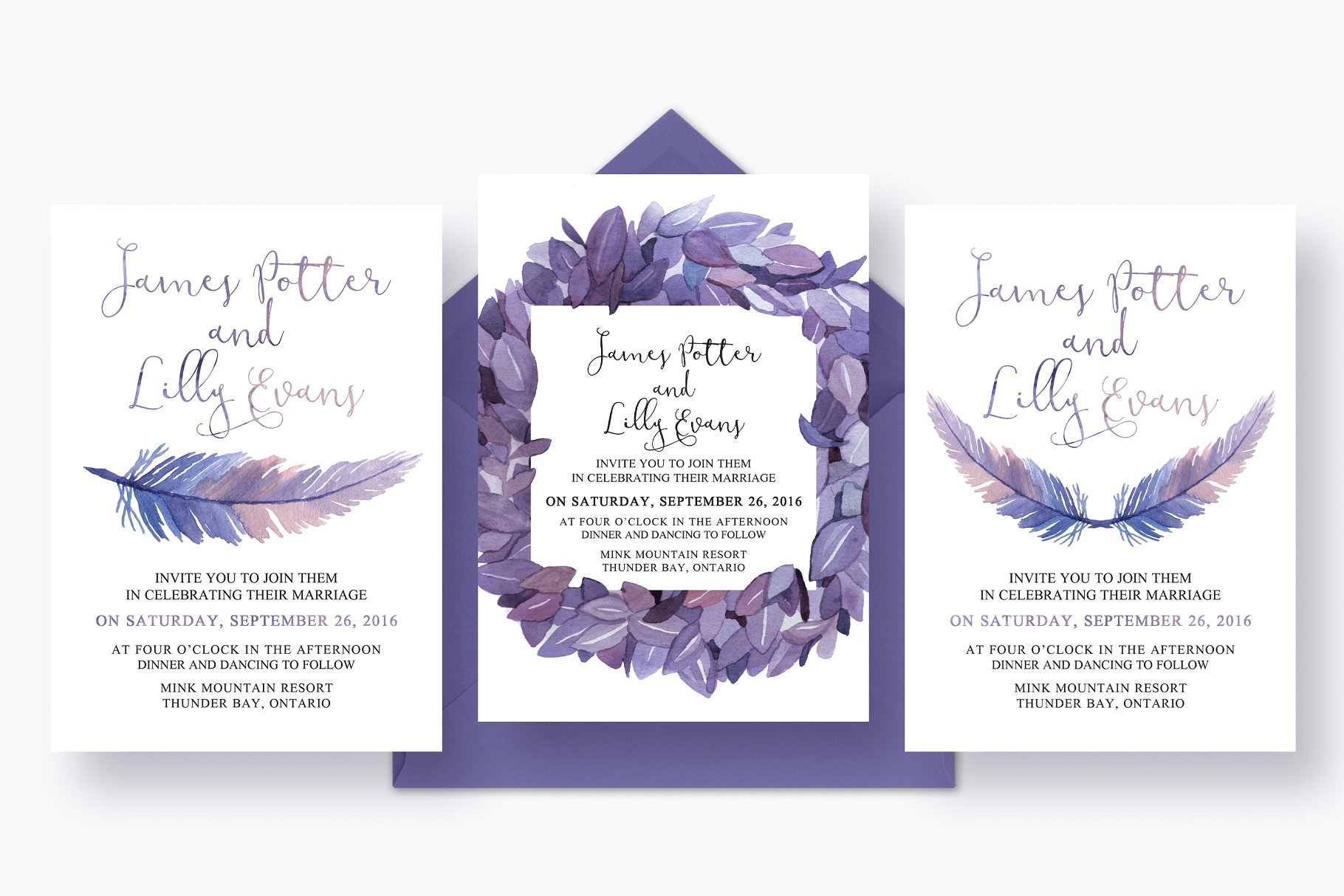 神话羽毛婚礼水彩设计套件 Mythical Feathers Wedding Suite插图(1)