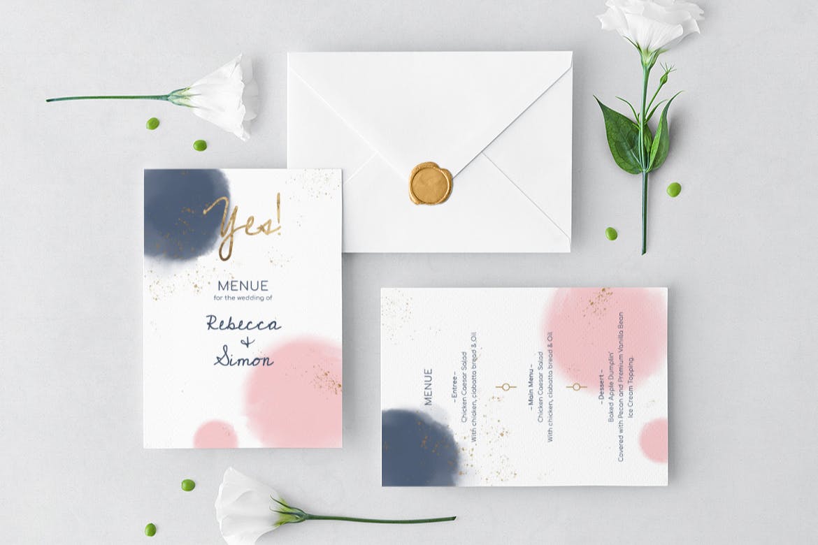 淡水彩艺术婚礼邀请设计素材包v1 Wedding Invitation Set插图(12)