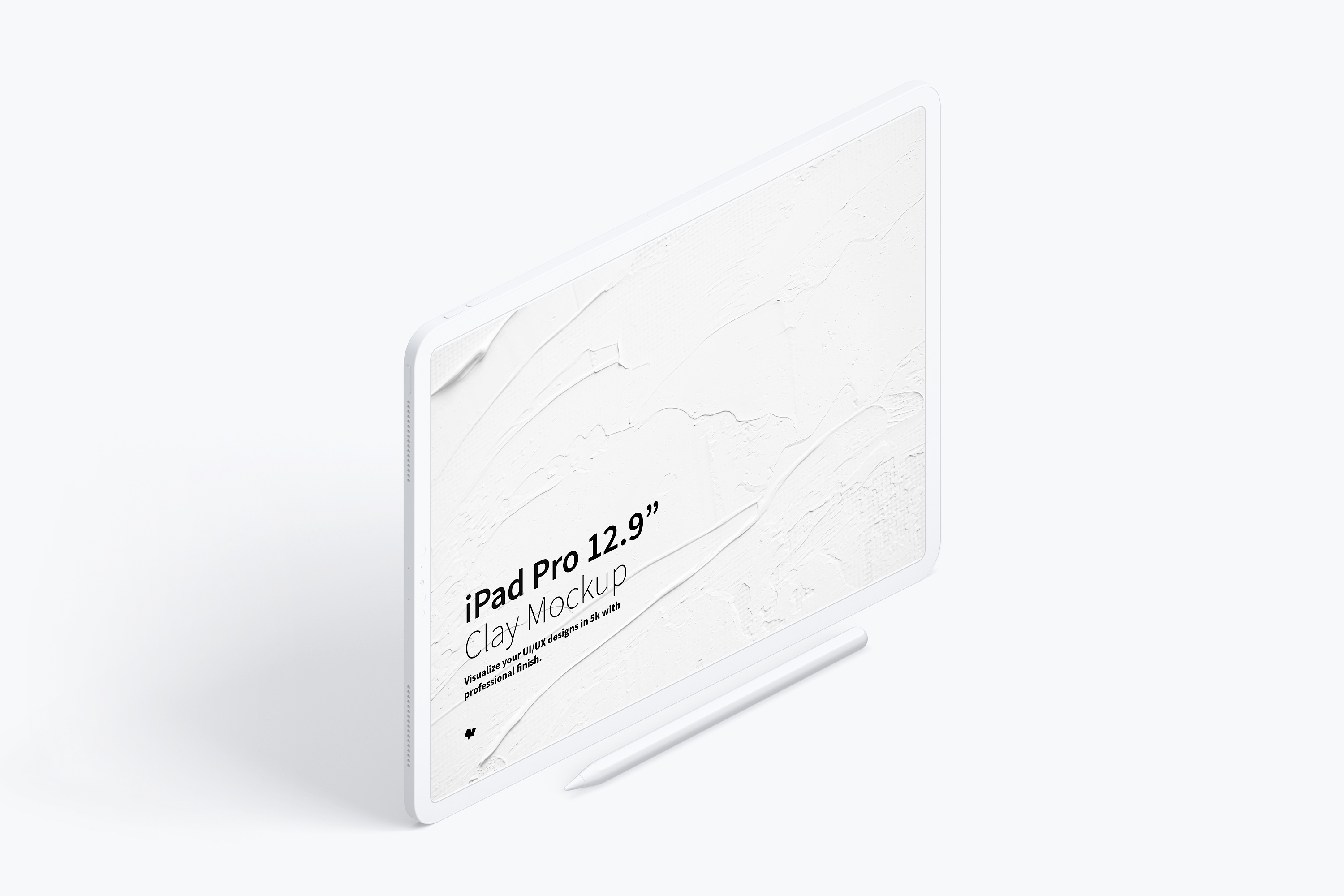 iPad Pro平板电脑黏土陶瓷材质等距右视图样机03 Clay iPad Pro 12.9 Mockup, Isometric Right View 03插图