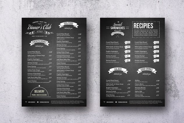 极简主义单页菜单菜谱排版设计模板 Minimal Elegant A4 & US Letter Single Page Menu插图(1)