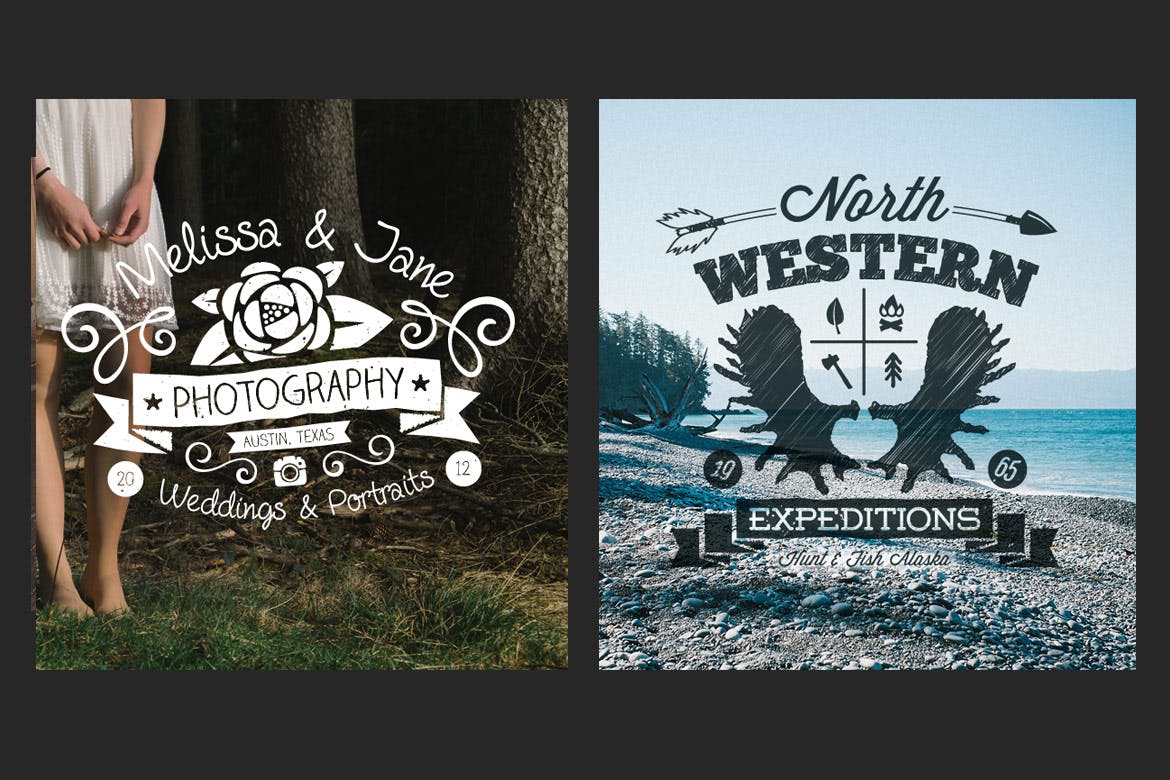 复古手绘设计风格Logo&标签设计模板 Hand Drawn Vintage Logos and Labels插图(4)