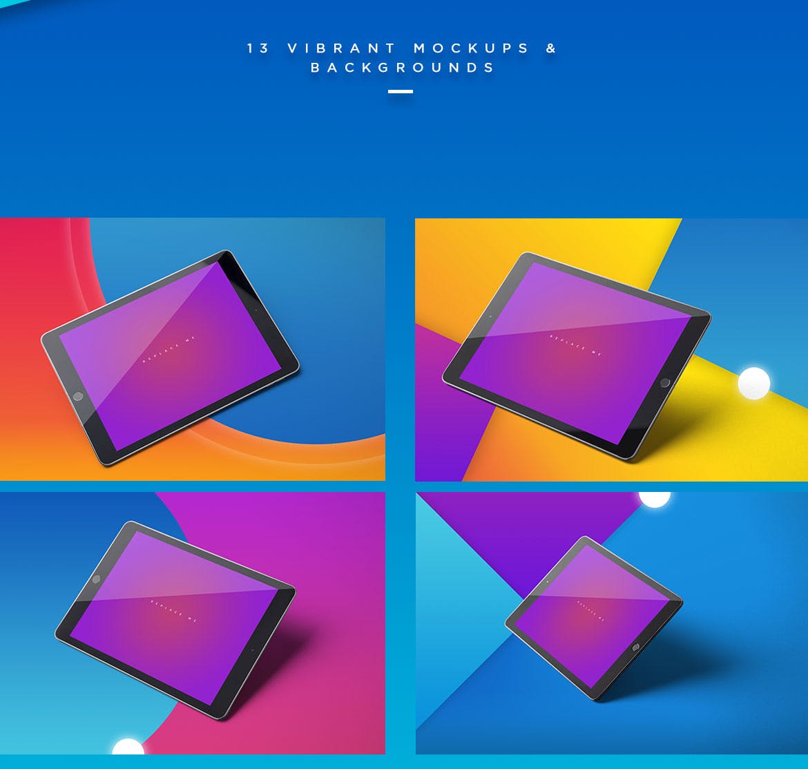 iPad平板电脑APP&Web设计效果图预览样机 iPad Tablet UI Mockups – Vivid Backgrounds Vol.2插图(7)
