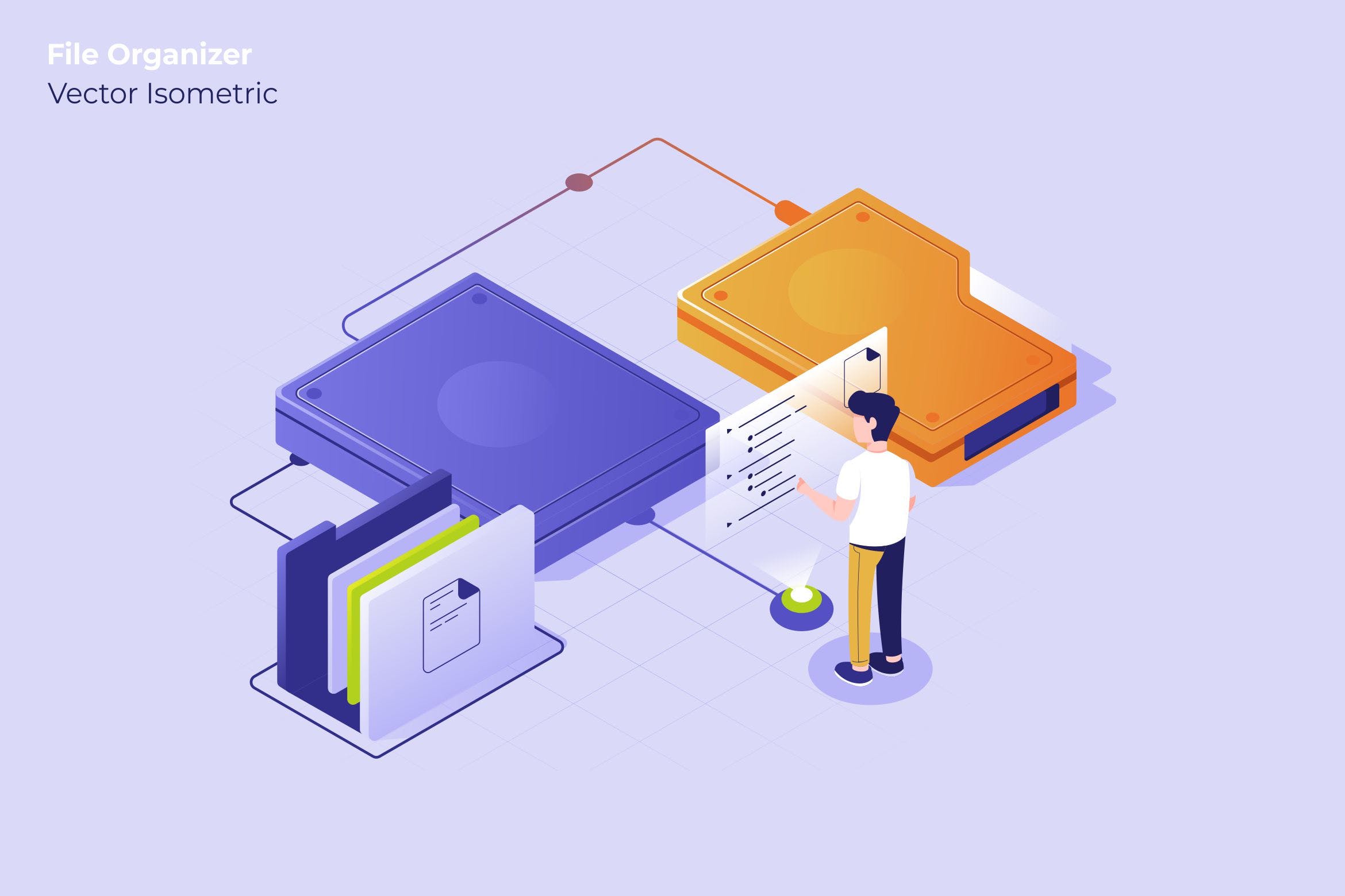 文件管理器矢量等距素材库精选概念插画素材 File Organizer – Vector Illustration插图
