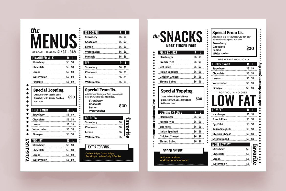 简约文字排版风格轻食店菜单模板v2 Simple Food Menu Resto Vol. 2插图(1)