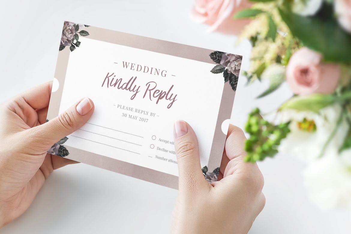 手绘花卉图案装饰风格婚礼邀请设计素材包 Floral Wedding Invitation Suite插图(11)